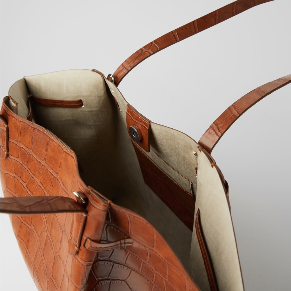 Zara orange/ brown faux croc print maxi shopper - Picture 3 of 5